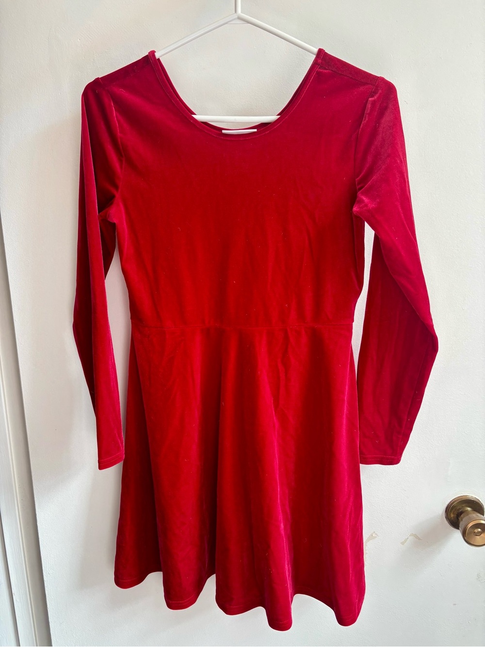 Girls Long-Sleeve Velvet Red Skater Dress